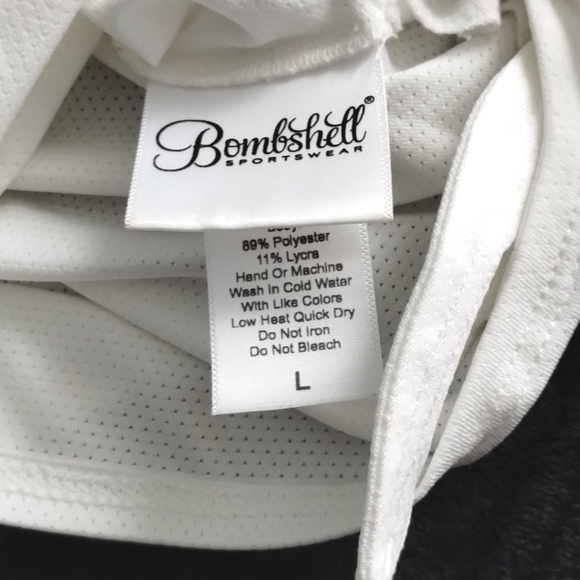 Bombshell Mesh Tee White with Black Logo & Side Tie - Picture 9 of 11